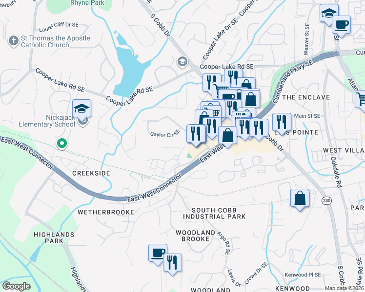 map of restaurants, bars, coffee shops, grocery stores, and more near 4655 Wehunt Commons Drive in Smyrna