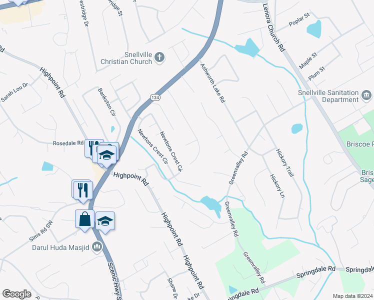 map of restaurants, bars, coffee shops, grocery stores, and more near 2922 Melissa Court in Snellville