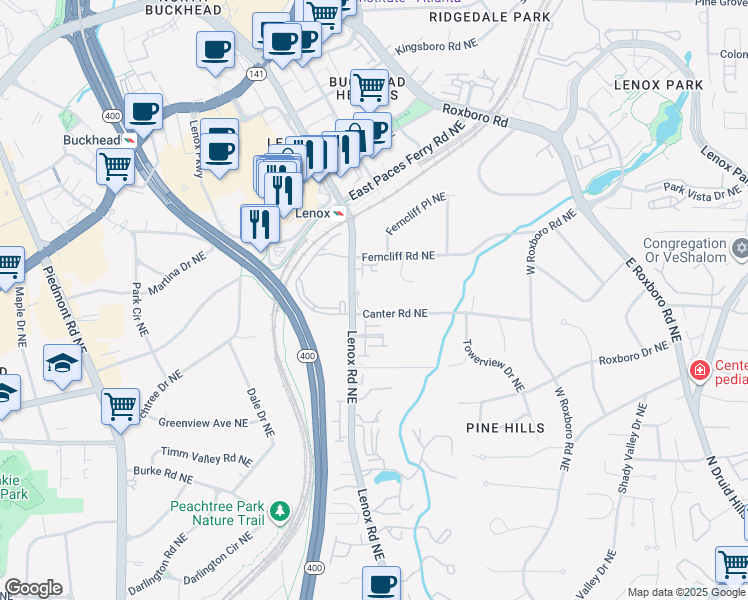 map of restaurants, bars, coffee shops, grocery stores, and more near 945 Canter Road Northeast in Atlanta