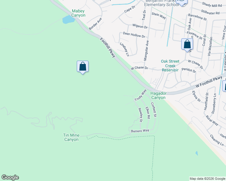 map of restaurants, bars, coffee shops, grocery stores, and more near 3325 Mangular Avenue in Corona