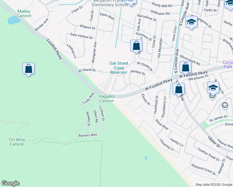 map of restaurants, bars, coffee shops, grocery stores, and more near 1264 Duxbury Circle in Corona