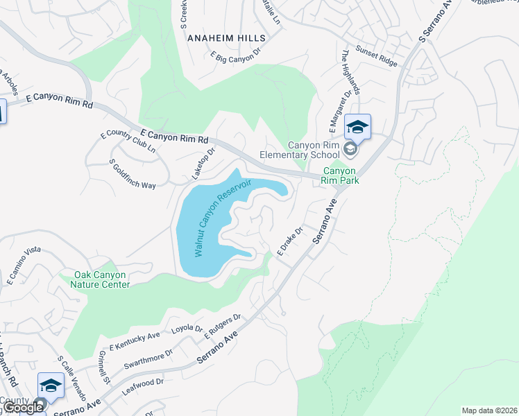 map of restaurants, bars, coffee shops, grocery stores, and more near 901 South Lake Summit Drive in Anaheim