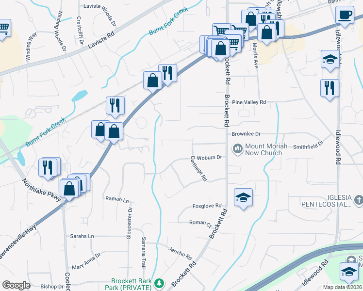 map of restaurants, bars, coffee shops, grocery stores, and more near 1998 Carthage Road in Tucker