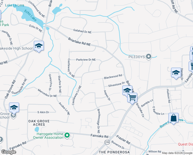 map of restaurants, bars, coffee shops, grocery stores, and more near 2887 Blackwood Road in Decatur