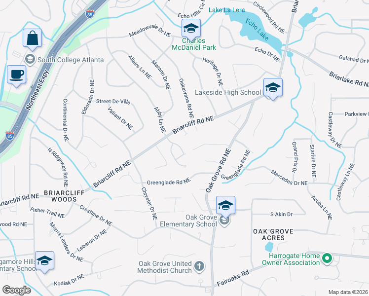 map of restaurants, bars, coffee shops, grocery stores, and more near 1996 Shaudi Lane in Atlanta