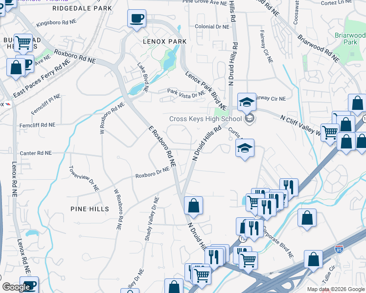 map of restaurants, bars, coffee shops, grocery stores, and more near 1111 Wright Avenue Northeast in Atlanta