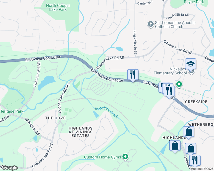 map of restaurants, bars, coffee shops, grocery stores, and more near 4552 Wilkerson Place Southeast in Smyrna