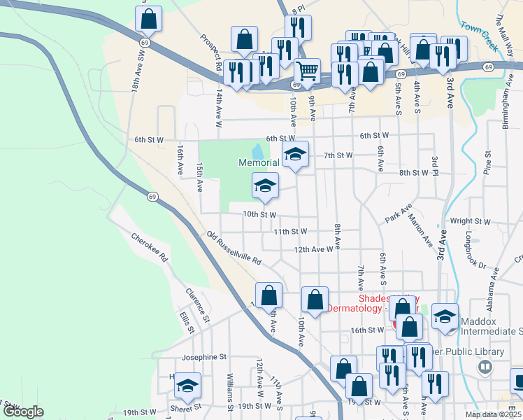 map of restaurants, bars, coffee shops, grocery stores, and more near 907 12th Avenue West in Jasper
