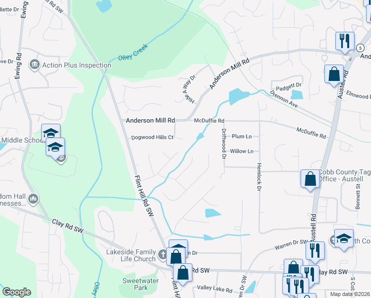 map of restaurants, bars, coffee shops, grocery stores, and more near 2375 Wales Dr in Austell