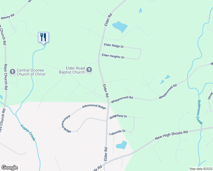 map of restaurants, bars, coffee shops, grocery stores, and more near 2063-2075 Elder Road in Bishop