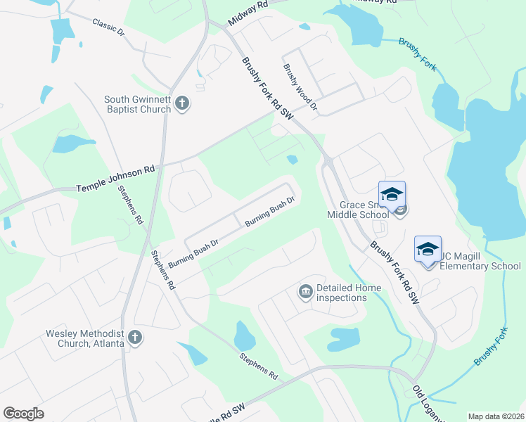 map of restaurants, bars, coffee shops, grocery stores, and more near 1185 Burning Bush Drive in Loganville