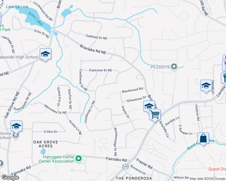 map of restaurants, bars, coffee shops, grocery stores, and more near 2887 Blackwood Road in Decatur