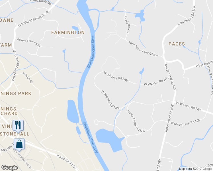 map of restaurants, bars, coffee shops, grocery stores, and more near 2167 West Wesley Road Northwest in Atlanta
