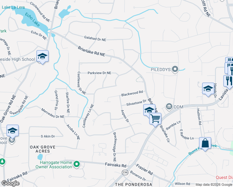 map of restaurants, bars, coffee shops, grocery stores, and more near 2887 Blackwood Road in Decatur