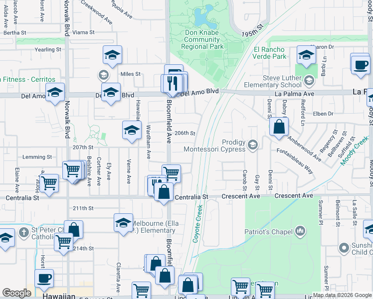 map of restaurants, bars, coffee shops, grocery stores, and more near 12641 Lemming Street in Lakewood
