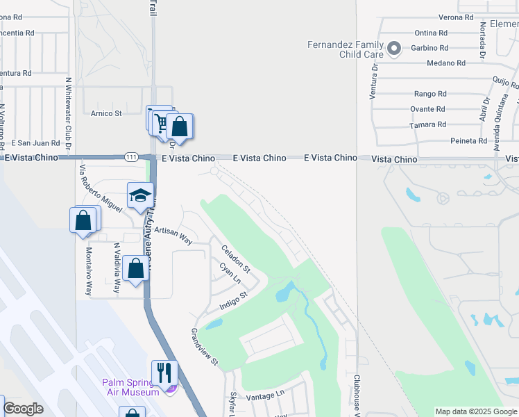 map of restaurants, bars, coffee shops, grocery stores, and more near 4201 Odeon Court in Palm Springs