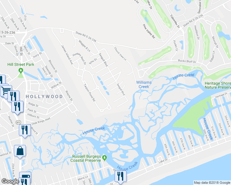 map of restaurants, bars, coffee shops, grocery stores, and more near 4513 Pelican Street in North Myrtle Beach