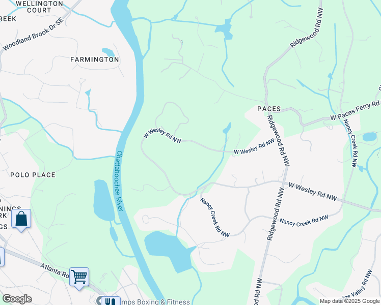 map of restaurants, bars, coffee shops, grocery stores, and more near 2485 West Wesley Road Northwest in Atlanta