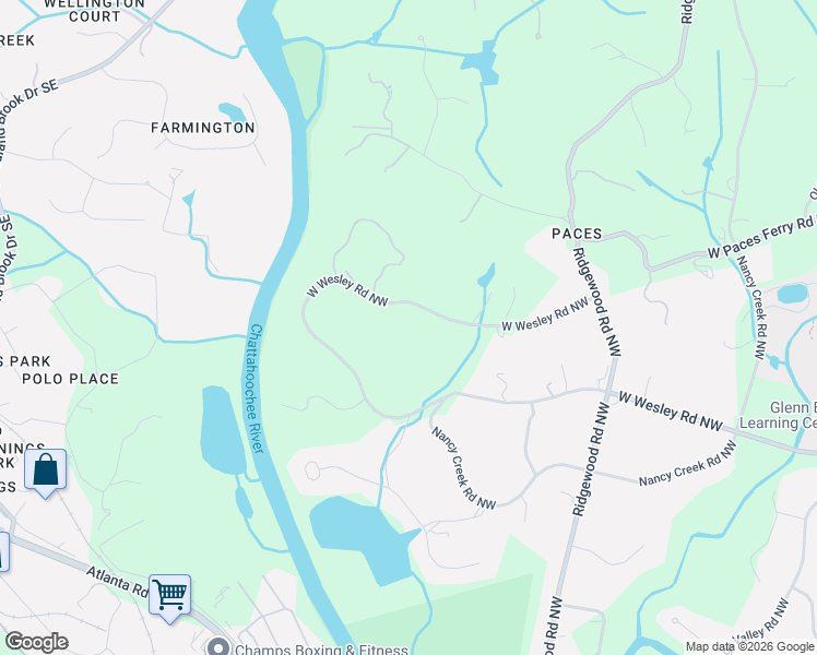 map of restaurants, bars, coffee shops, grocery stores, and more near 2485 West Wesley Road Northwest in Atlanta