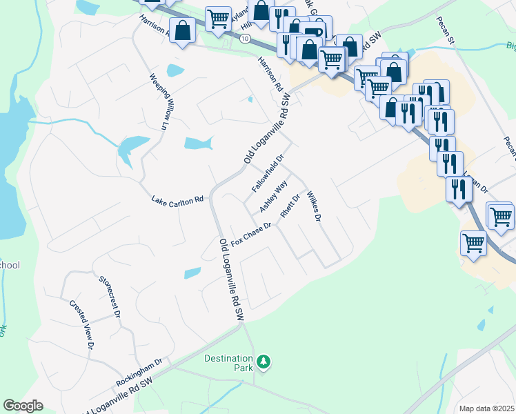 map of restaurants, bars, coffee shops, grocery stores, and more near 495 Ashley Way in Loganville