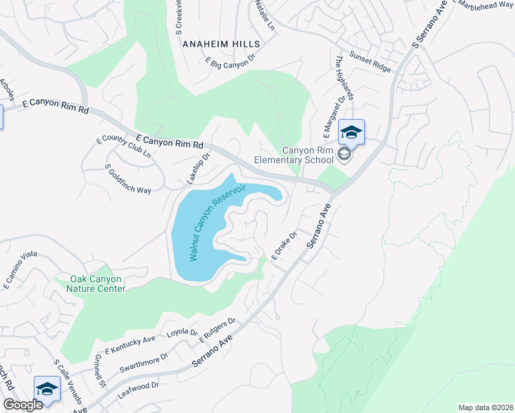 map of restaurants, bars, coffee shops, grocery stores, and more near 900 South Ridgecrest Circle in Anaheim