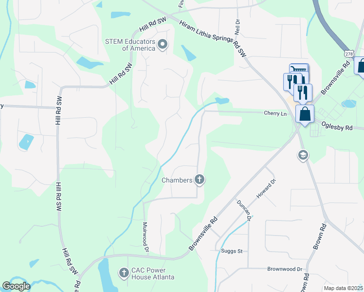 map of restaurants, bars, coffee shops, grocery stores, and more near 5286 Ternhill Way in Powder Springs