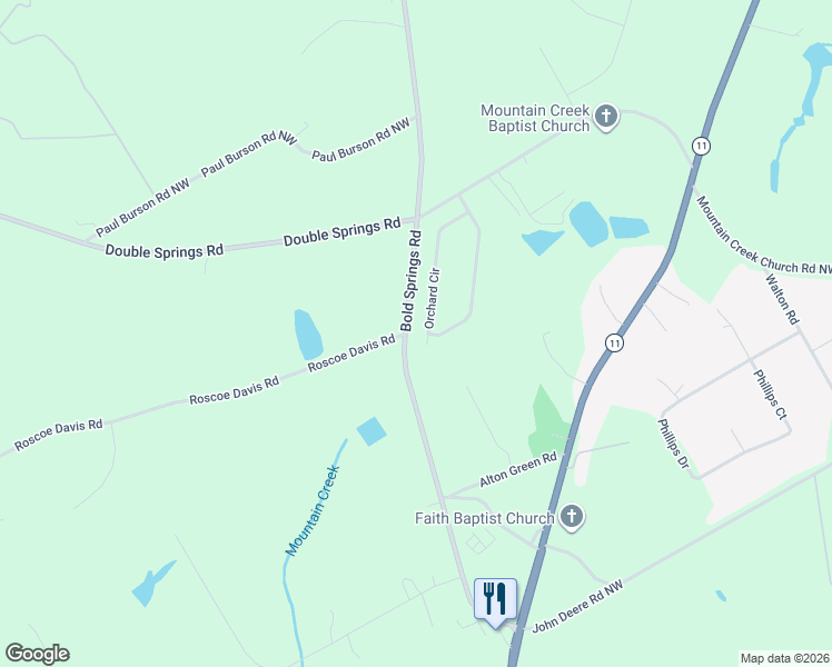 map of restaurants, bars, coffee shops, grocery stores, and more near 1036 Orchard Circle in Monroe