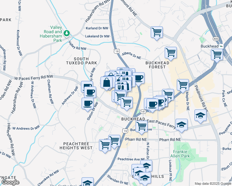 map of restaurants, bars, coffee shops, grocery stores, and more near 110 East Andrews Drive Northwest in Atlanta