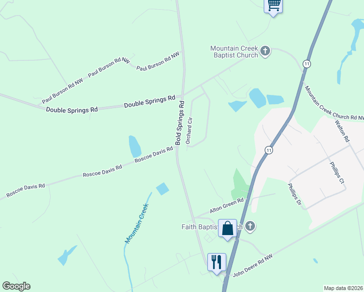 map of restaurants, bars, coffee shops, grocery stores, and more near 1036 Orchard Circle in Monroe