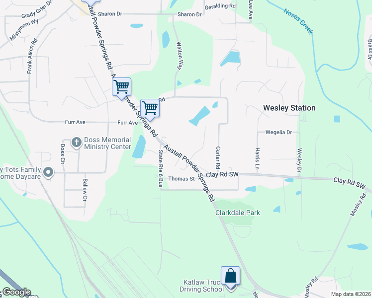 map of restaurants, bars, coffee shops, grocery stores, and more near 4641 Austell Powder Springs Road Southwest in Austell