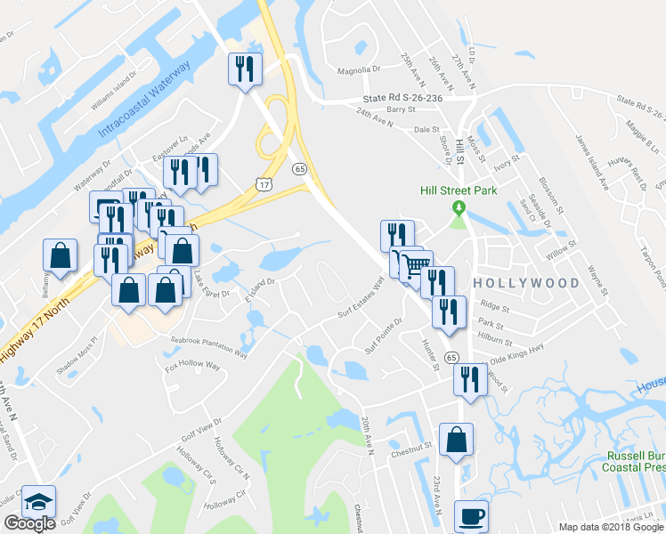 map of restaurants, bars, coffee shops, grocery stores, and more near 1420 Cottage Cove Circle in North Myrtle Beach