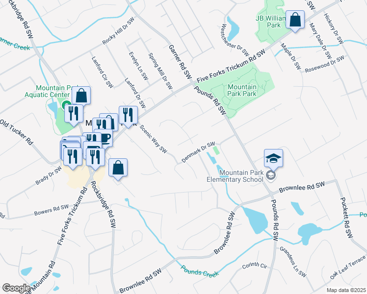 map of restaurants, bars, coffee shops, grocery stores, and more near 5218 Glenn Court Southwest in Lilburn