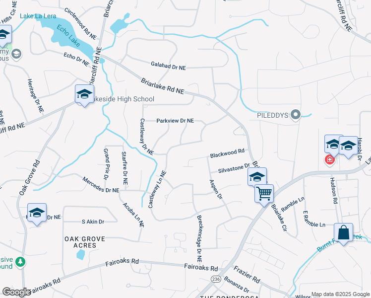 map of restaurants, bars, coffee shops, grocery stores, and more near 2049 Castleway Lane Northeast in Atlanta