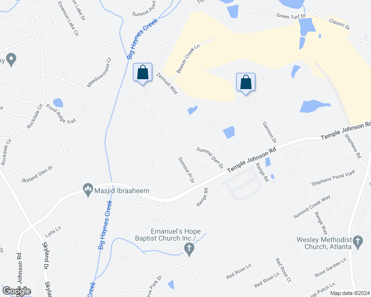 map of restaurants, bars, coffee shops, grocery stores, and more near 3327 Summit Glen Drive in Loganville