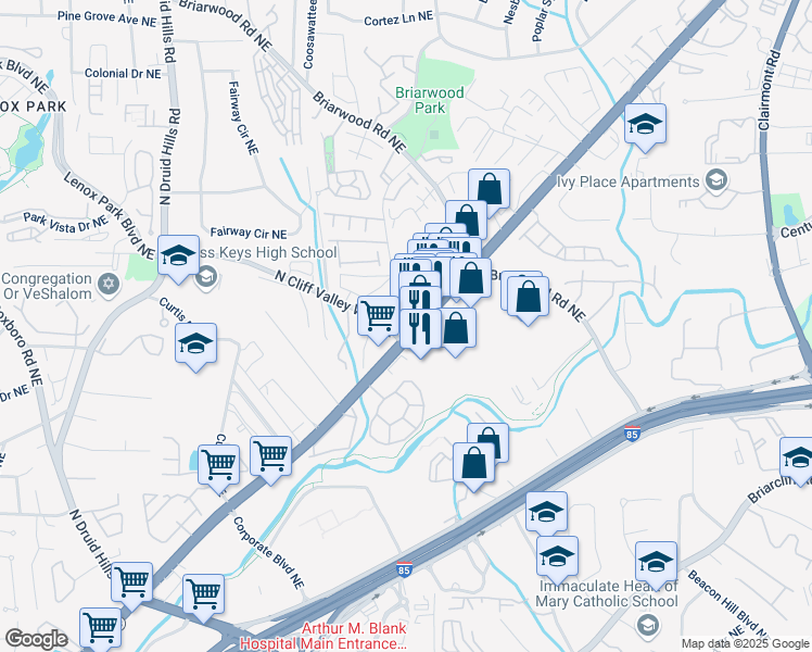 map of restaurants, bars, coffee shops, grocery stores, and more near 3292 Buford Highway Northeast in Atlanta