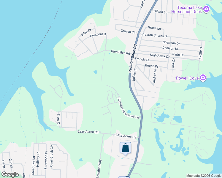 map of restaurants, bars, coffee shops, grocery stores, and more near 264 Summer Meadows Lane in Pottsboro