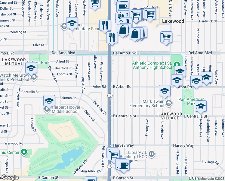 map of restaurants, bars, coffee shops, grocery stores, and more near 4659 Pepperwood Avenue in Long Beach