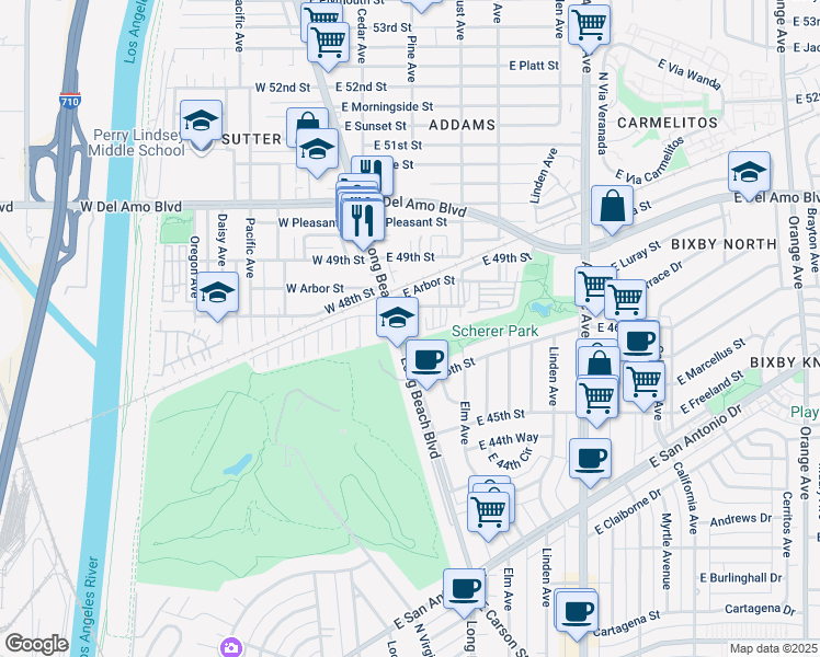 map of restaurants, bars, coffee shops, grocery stores, and more near in Long Beach