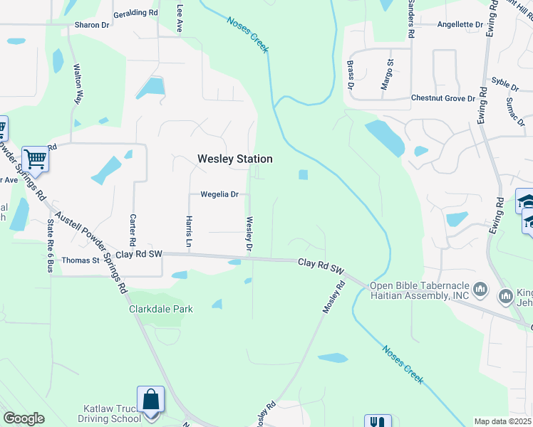 map of restaurants, bars, coffee shops, grocery stores, and more near 4531 Glory Drive in Austell