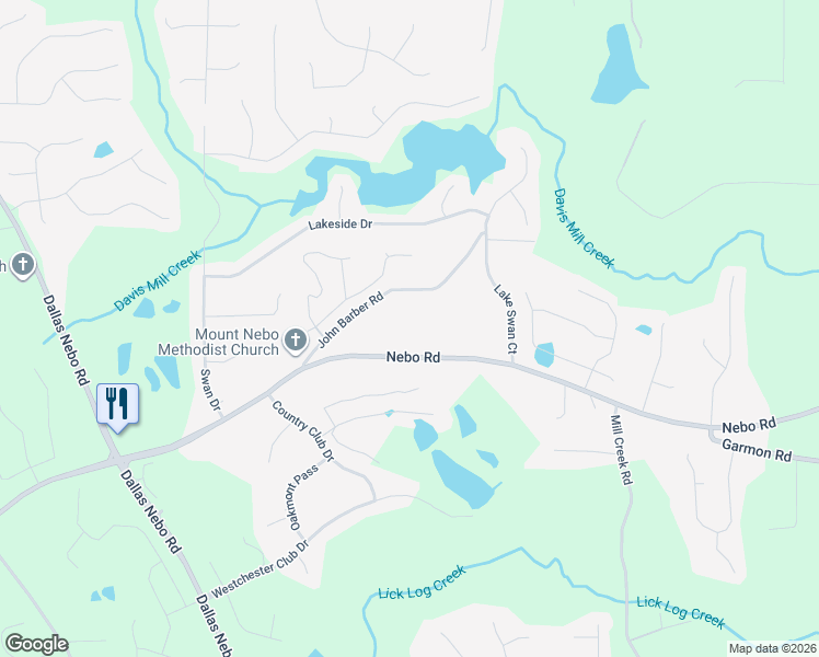 map of restaurants, bars, coffee shops, grocery stores, and more near 4007 Nebo Road in Hiram