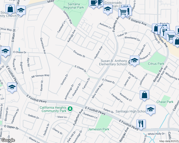 map of restaurants, bars, coffee shops, grocery stores, and more near 922 Armata Drive in Corona