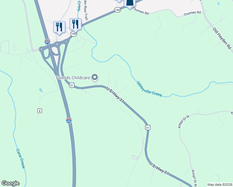 map of restaurants, bars, coffee shops, grocery stores, and more near 500 U.S. Highway 31 in Warrior