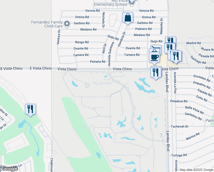 map of restaurants, bars, coffee shops, grocery stores, and more near 67463 Toltec Court in Cathedral City