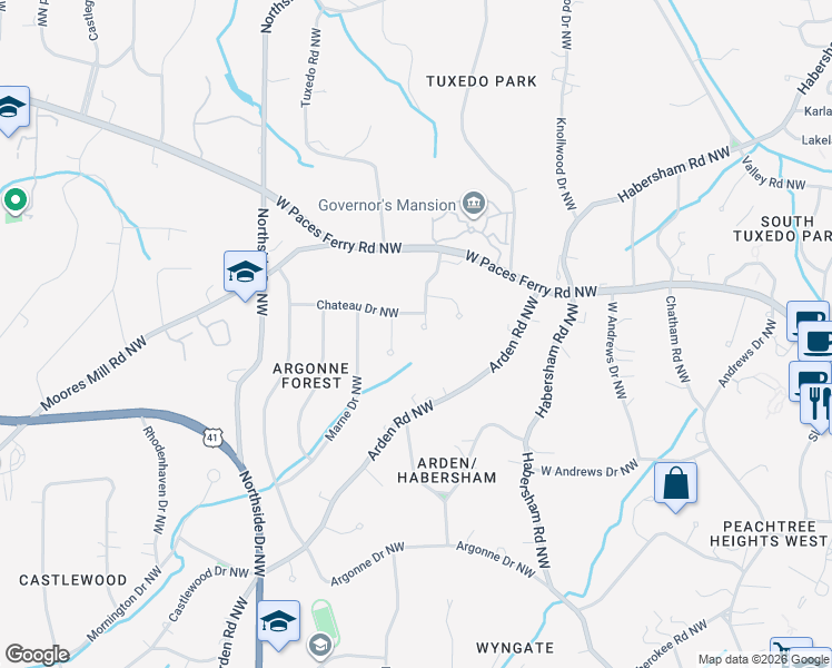 map of restaurants, bars, coffee shops, grocery stores, and more near 3224 Glen Arden Drive Northwest in Atlanta