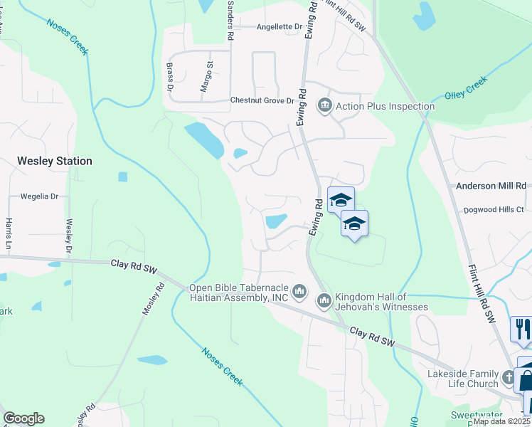 map of restaurants, bars, coffee shops, grocery stores, and more near 2829 Marksman Trail in Austell