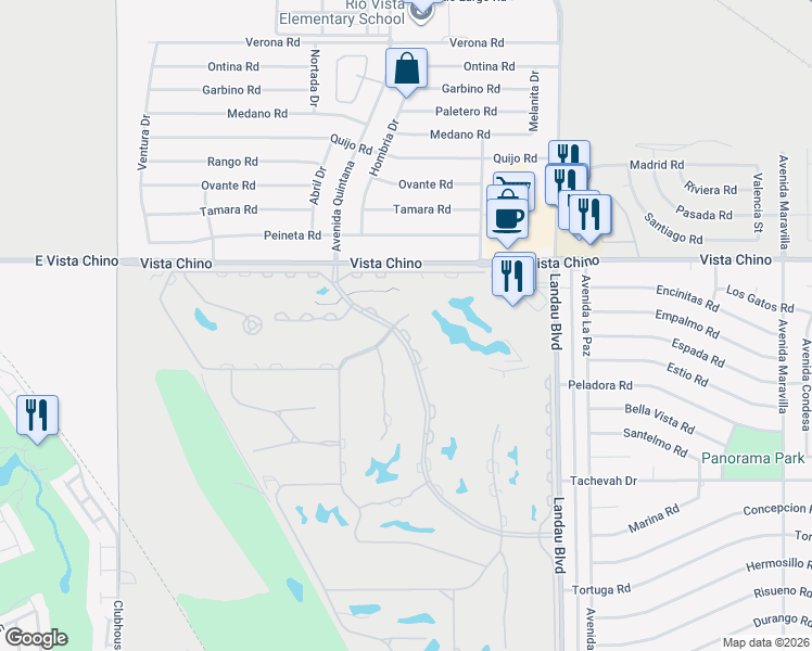 map of restaurants, bars, coffee shops, grocery stores, and more near 28346 Desert Princess Drive in Cathedral City