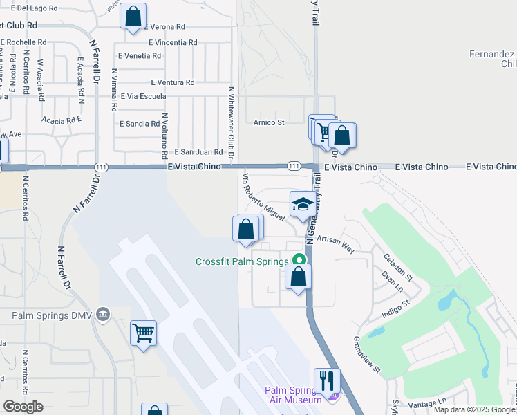 map of restaurants, bars, coffee shops, grocery stores, and more near 1521 Vía Roberto Miguel in Palm Springs