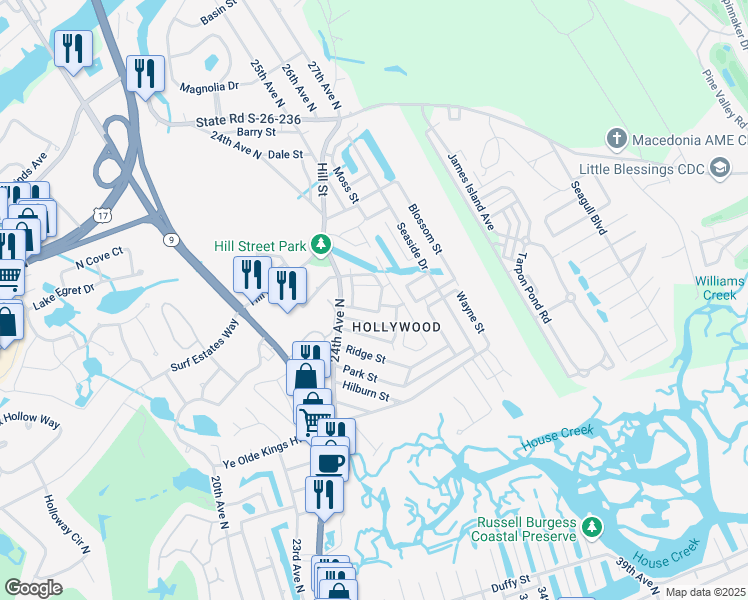 map of restaurants, bars, coffee shops, grocery stores, and more near 900 Horne Avenue in North Myrtle Beach
