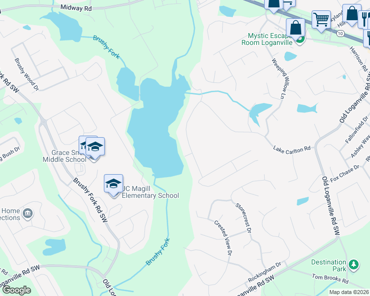 map of restaurants, bars, coffee shops, grocery stores, and more near 4010 Lake Carlton Road in Loganville