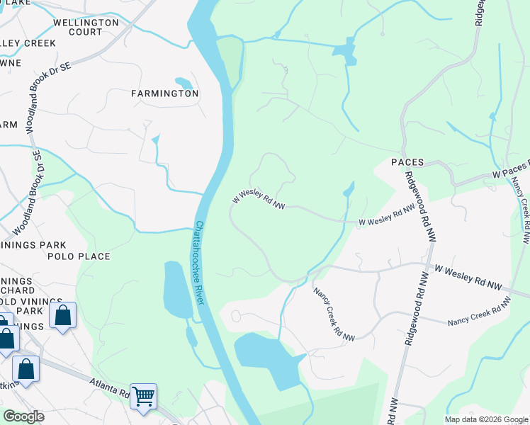 map of restaurants, bars, coffee shops, grocery stores, and more near 2425 W Wesley Rd NW in Atlanta